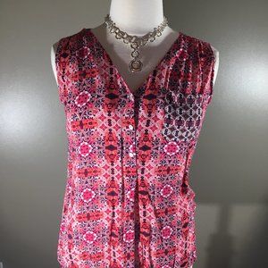 Como Vintage Red and Pink Patterned Sleeveless Top